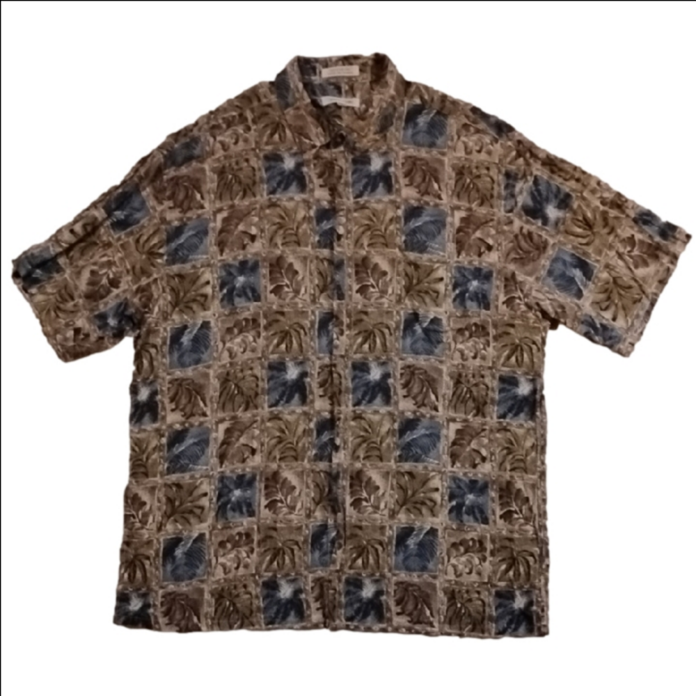Pierre Cardin Blue & Brown Tropical Print Button-Down Shirt